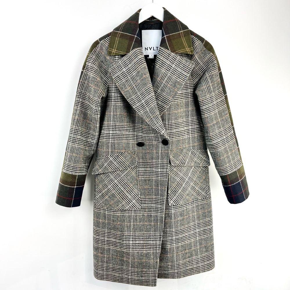 NVLT Grey and Green Mixed Glen Plaid Coat - Picture 2 of 12
